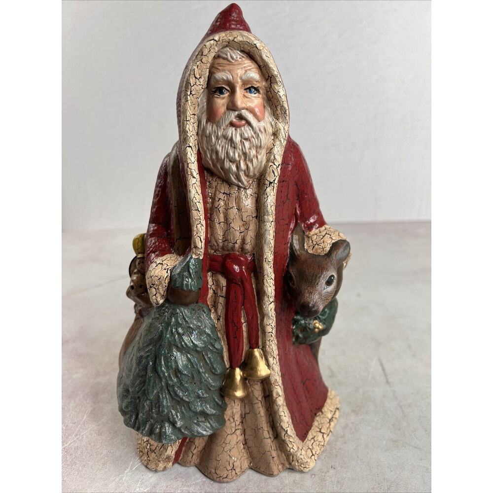 Vintage Old World Santa With Deer, Tree And Toy Bag Ceramic Handmade